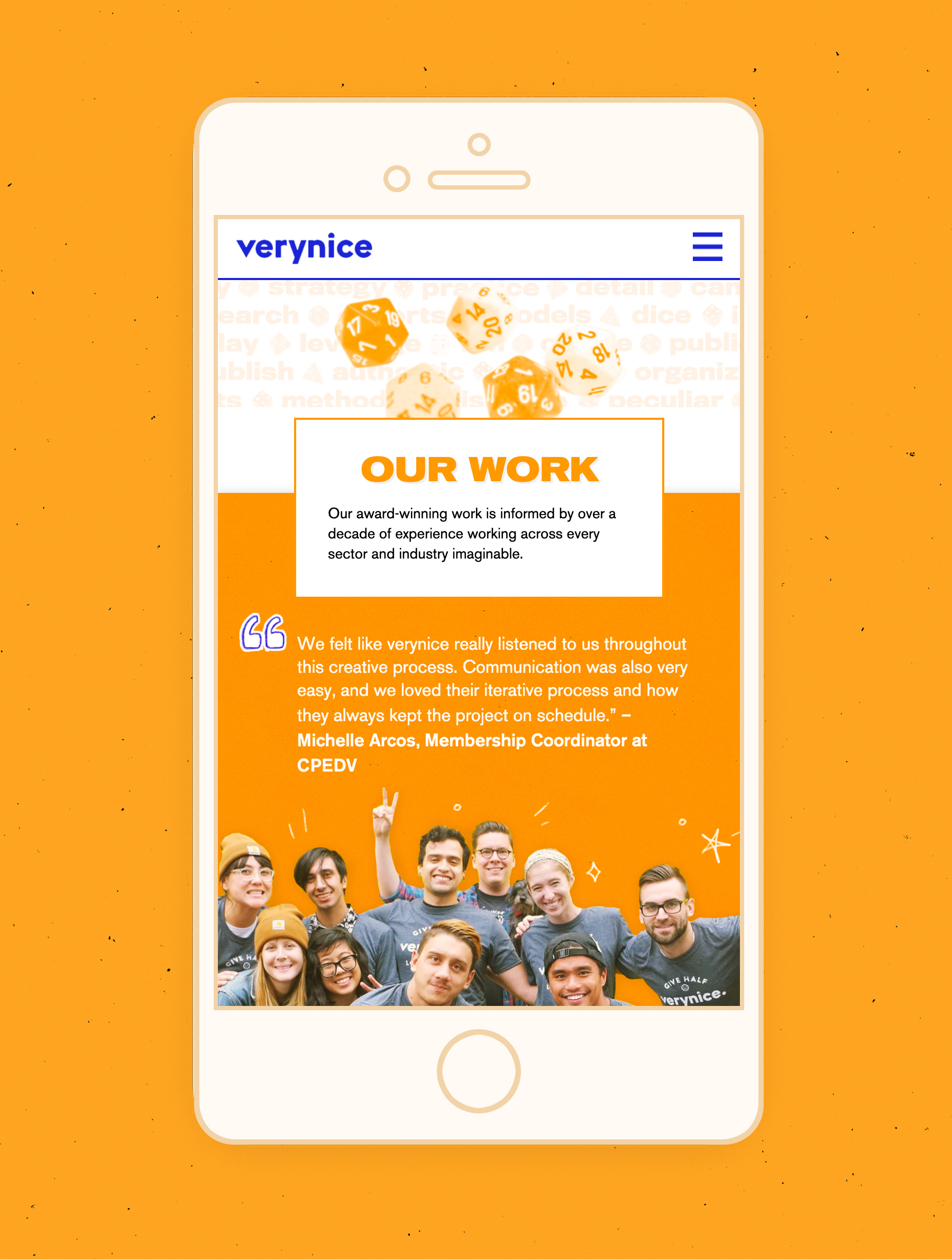 Mobile screen of the verynice website.