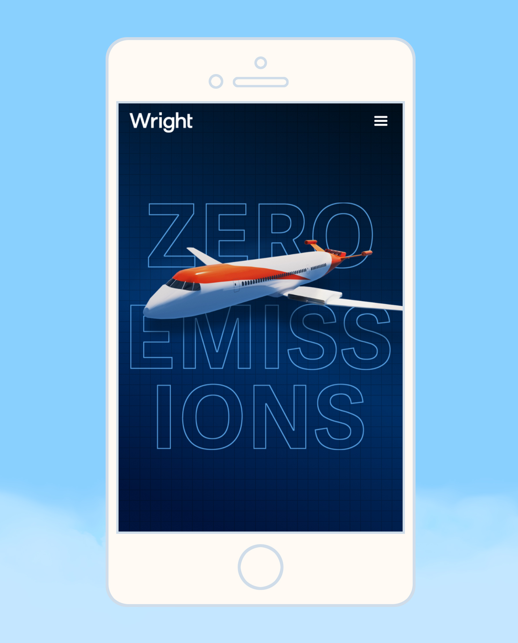 Mobile screen of the Wright Electric website.